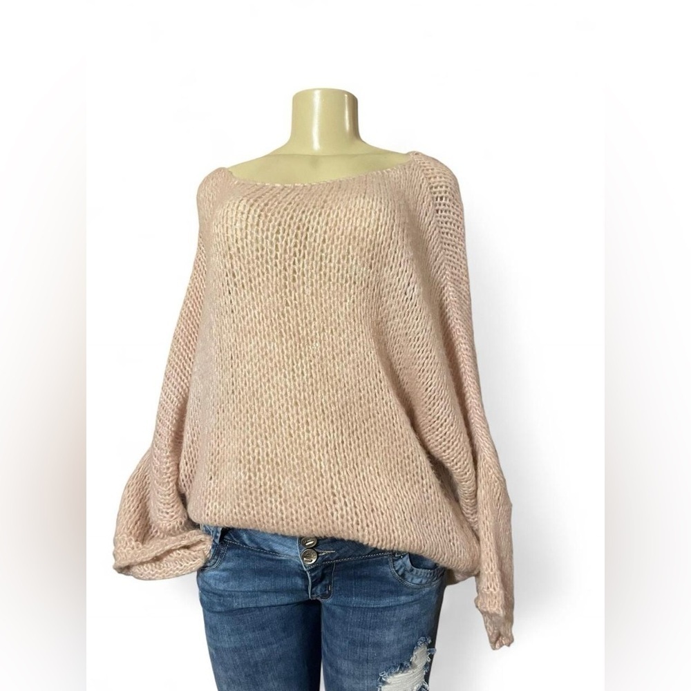 Chic Off-the-Shoulder Blush Sweater oversized